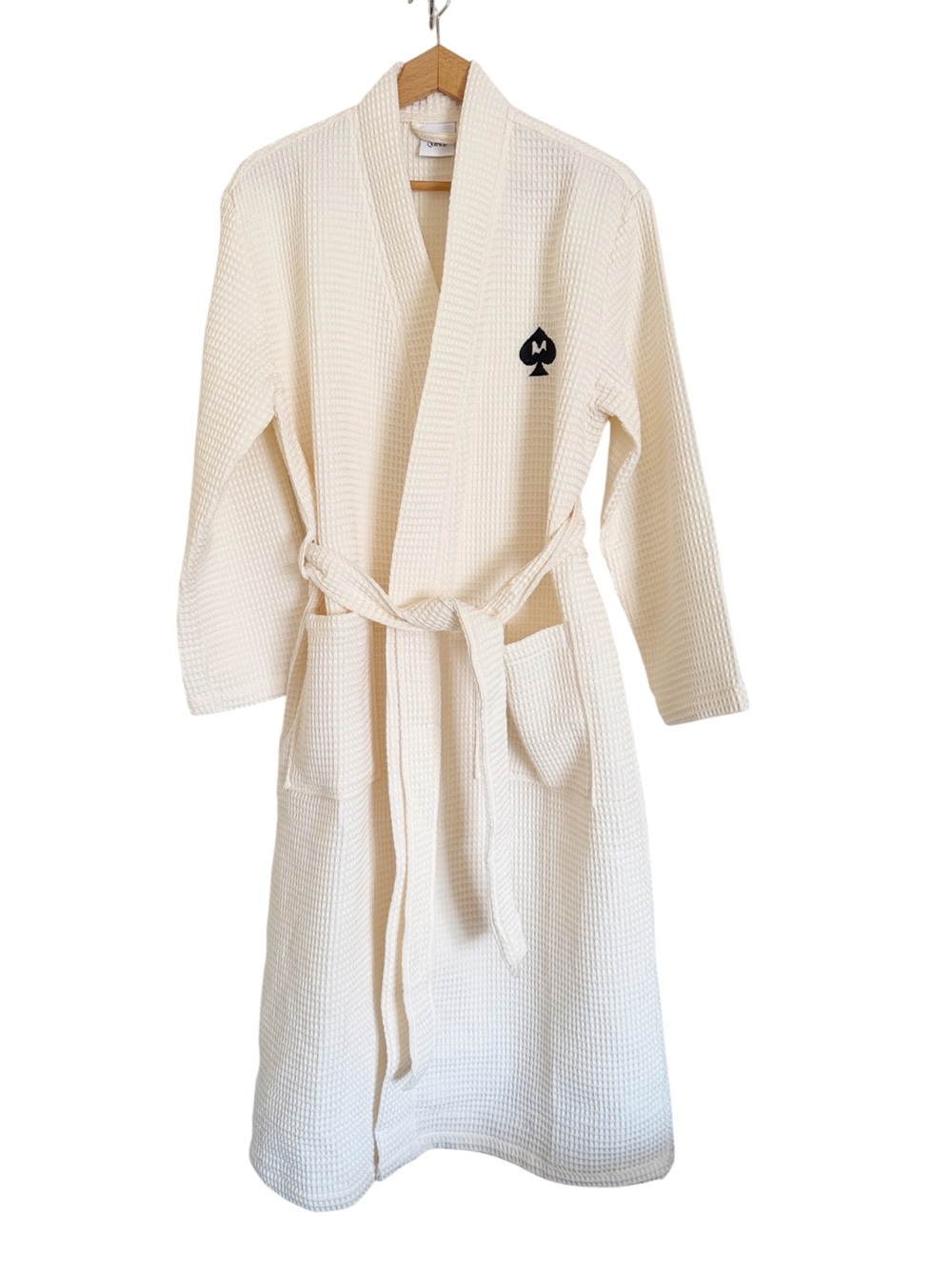 Quince Organic Cotton Waffle-Weave Cream Spa Bathrobe Spade M Logo Size M